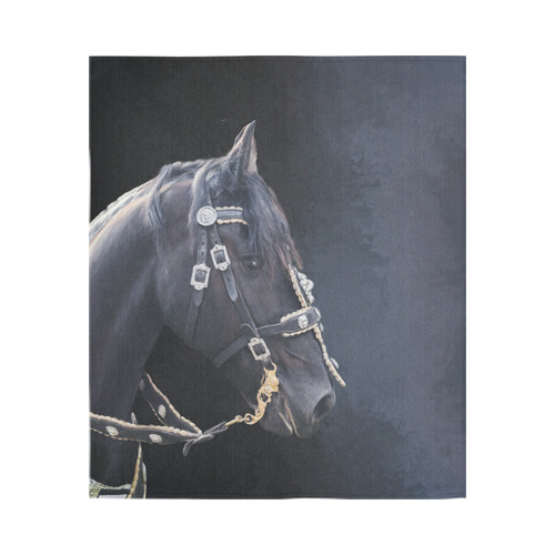 A beautiful painting black friesian horse portrait Cotton Linen Wall Tapestry 51"x 60"