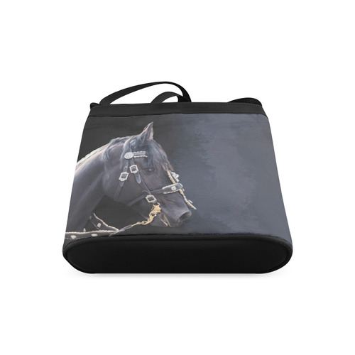 A beautiful painting black friesian horse portrait Crossbody Bags (Model 1613)