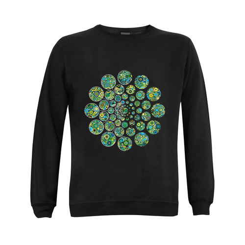 Flower Power CIRCLE Dots in Dots cyan yellow black Gildan Crewneck Sweatshirt(NEW) (Model H01)