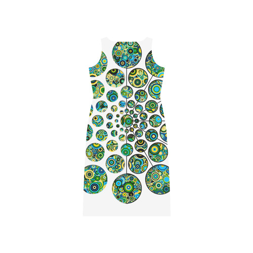 Flower Power CIRCLE Dots in Dots cyan yellow black Phaedra Sleeveless Open Fork Long Dress (Model D08)