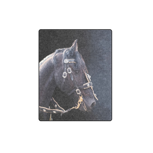 A beautiful painting black friesian horse portrait Blanket 40"x50"