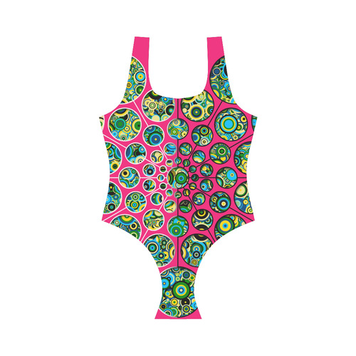 Flower Power CIRCLE Dots in Dots cyan yellow black Vest One Piece Swimsuit (Model S04)
