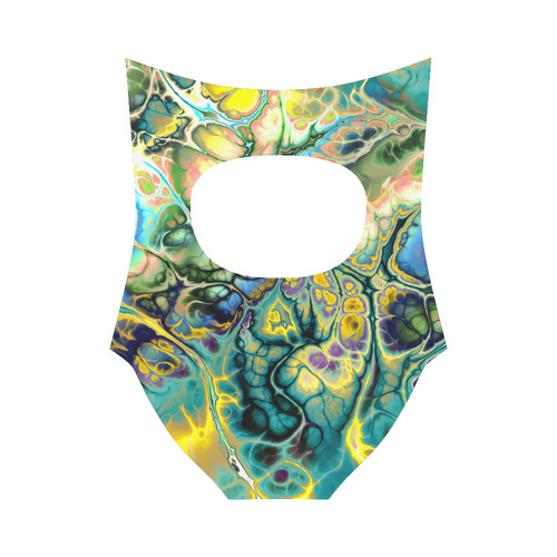 Flower Power Fractal Batik Teal Yellow Blue Salmon Strap Swimsuit ( Model S05)