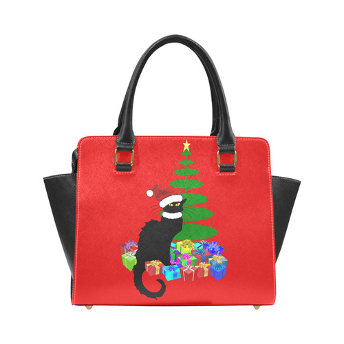 Christmas Le Chat Noir with Santa Hat Rivet Shoulder Handbag (Model 1645)