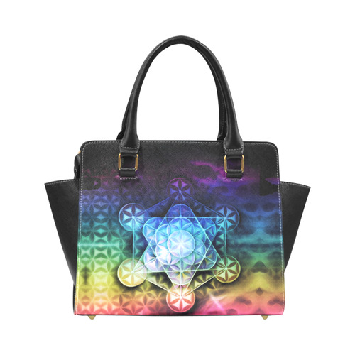 Airbrushed Rainbow Specrum Flower of Life Handbag Rivet Shoulder Handbag (Model 1645)