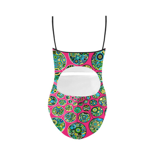 Flower Power CIRCLE Dots in Dots cyan yellow black Strap Swimsuit ( Model S05)