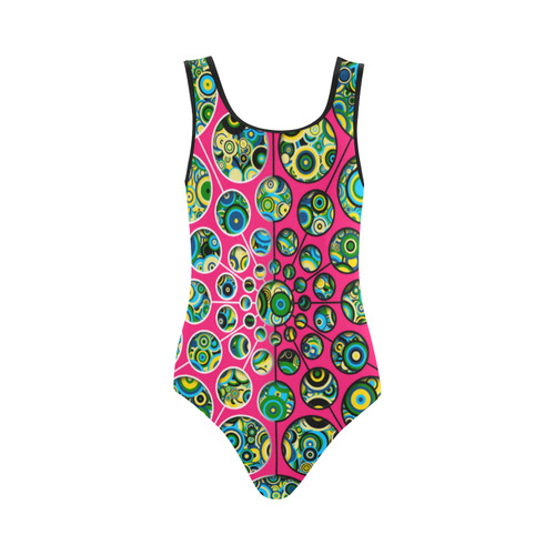 Flower Power CIRCLE Dots in Dots cyan yellow black Vest One Piece Swimsuit (Model S04)