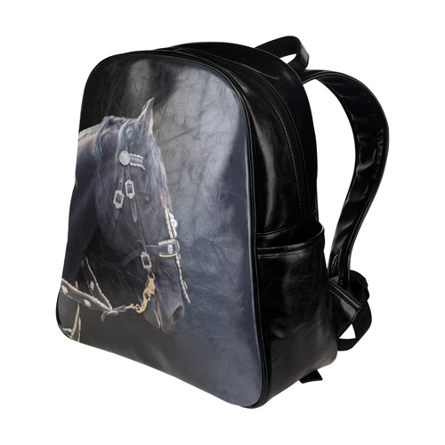 A beautiful painting black friesian horse portrait Multi-Pockets Backpack (Model 1636)