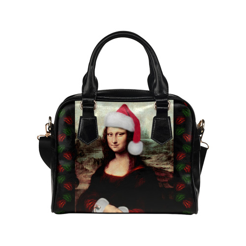 Christmas Mona Lisa with Santa Hat Shoulder Handbag (Model 1634)