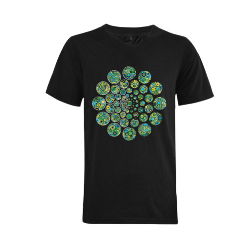 Flower Power CIRCLE Dots in Dots cyan yellow black Men's V-Neck T-shirt (USA Size) (Model T10)
