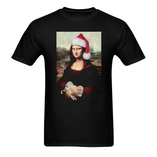 Christmas Mona Lisa with Santa Hat Men's T-Shirt in USA Size (Two Sides Printing)
