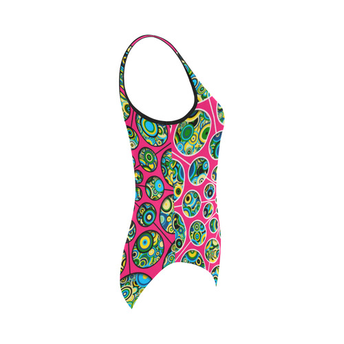 Flower Power CIRCLE Dots in Dots cyan yellow black Vest One Piece Swimsuit (Model S04)