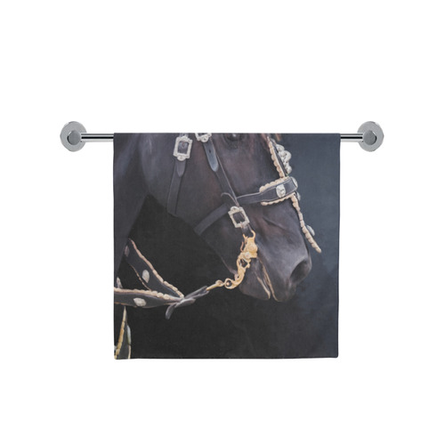 A beautiful painting black friesian horse portrait Bath Towel 30"x56"