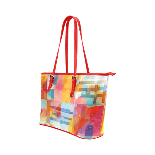 Sunny Geometric Whimsy Leather Tote Bag/Large (Model 1651)