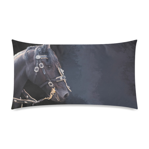 A beautiful painting black friesian horse portrait Rectangle Pillow Case 20"x36"(Twin Sides)