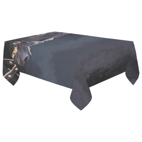 A beautiful painting black friesian horse portrait Cotton Linen Tablecloth 60"x 104"