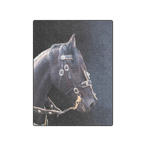 A beautiful painting black friesian horse portrait Blanket 50"x60"