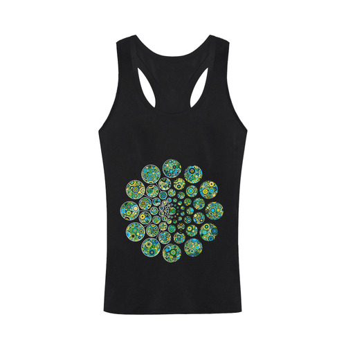 Flower Power CIRCLE Dots in Dots cyan yellow black Men's I-shaped Tank Top (Model T32)