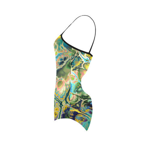 Flower Power Fractal Batik Teal Yellow Blue Salmon Strap Swimsuit ( Model S05)