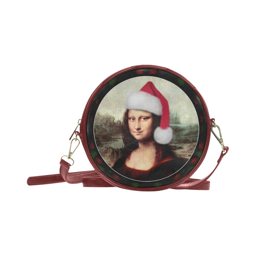 Christmas Mona Lisa with Santa Hat Round Sling Bag (Model 1647)