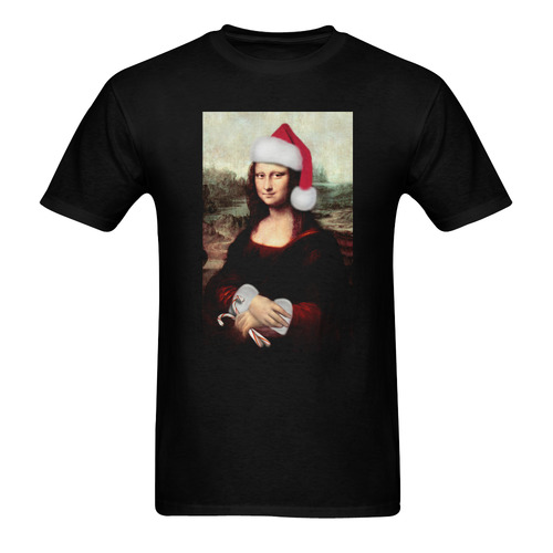 Christmas Mona Lisa with Santa Hat Sunny Men's T- shirt (Model T06)