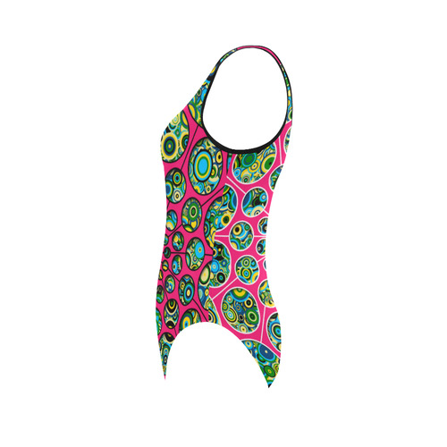 Flower Power CIRCLE Dots in Dots cyan yellow black Vest One Piece Swimsuit (Model S04)