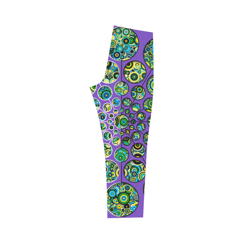 Flower Power CIRCLE Dots in Dots cyan yellow black Capri Legging (Model L02)