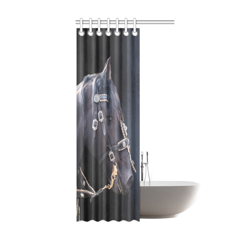 A beautiful painting black friesian horse portrait Shower Curtain 36"x72"