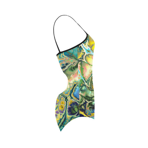 Flower Power Fractal Batik Teal Yellow Blue Salmon Strap Swimsuit ( Model S05)