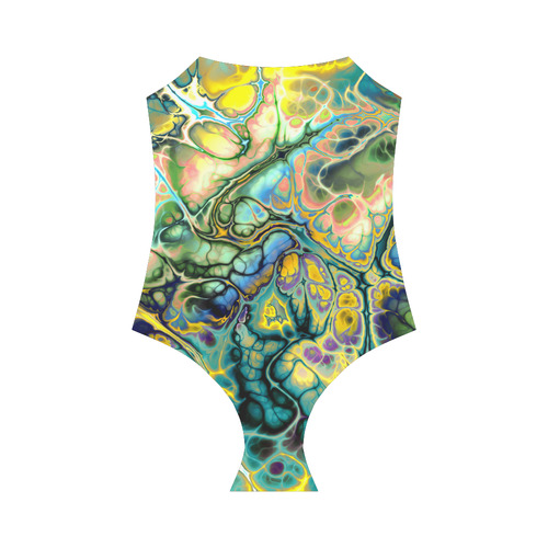 Flower Power Fractal Batik Teal Yellow Blue Salmon Strap Swimsuit ( Model S05)