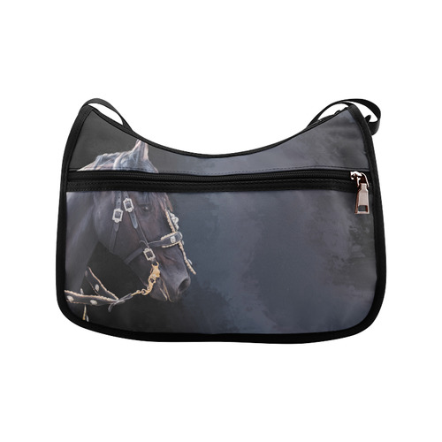 A beautiful painting black friesian horse portrait Crossbody Bags (Model 1616)