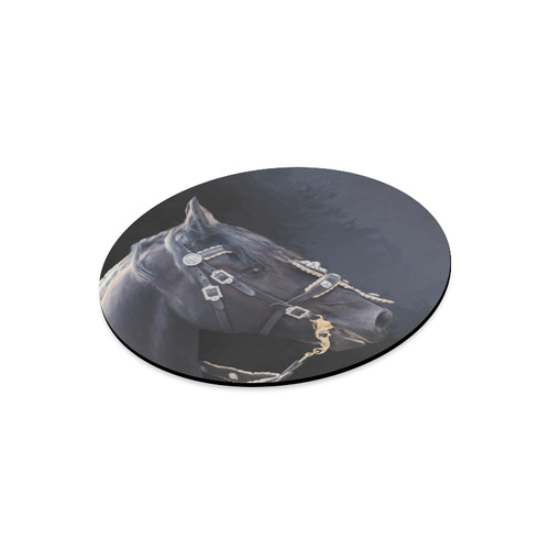 A beautiful painting black friesian horse portrait Round Mousepad