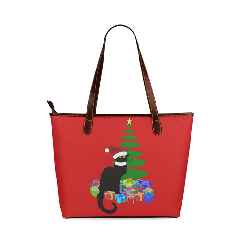 Christmas Le Chat Noir with Santa Hat Shoulder Tote Bag (Model 1646)