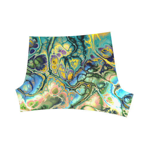 Flower Power Fractal Batik Teal Yellow Blue Salmon Briseis Skinny Shorts (Model L04)