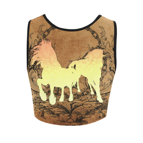 Beautiful horse silhouette in yellow colors Women's Crop Top (Model T42)