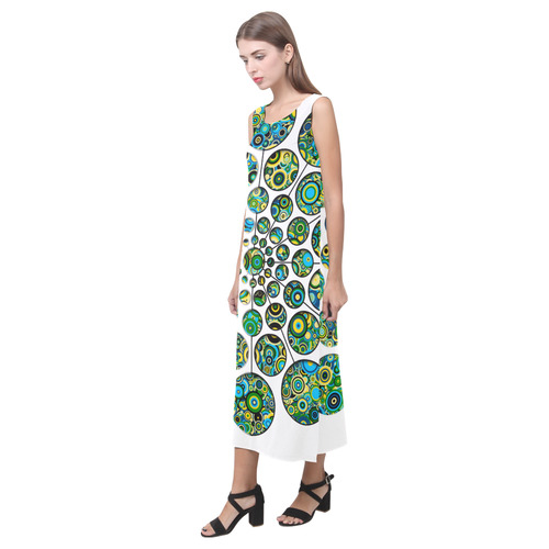 Flower Power CIRCLE Dots in Dots cyan yellow black Phaedra Sleeveless Open Fork Long Dress (Model D08)