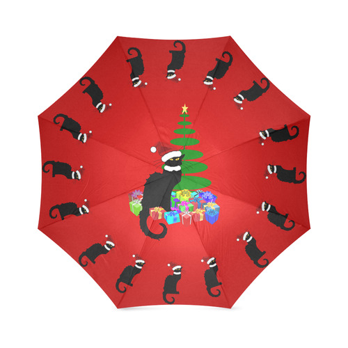 Christmas Le Chat Noir with Santa Hat Foldable Umbrella (Model U01)