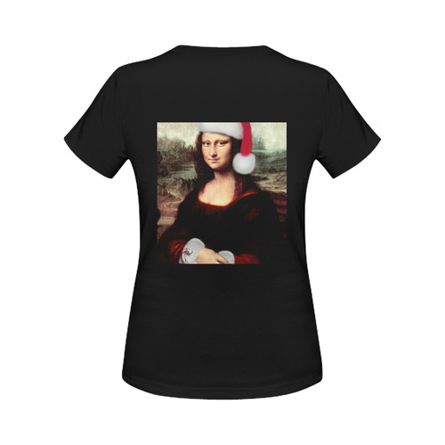 Christmas Mona Lisa with Santa Hat Women's Classic T-Shirt (Model T17）