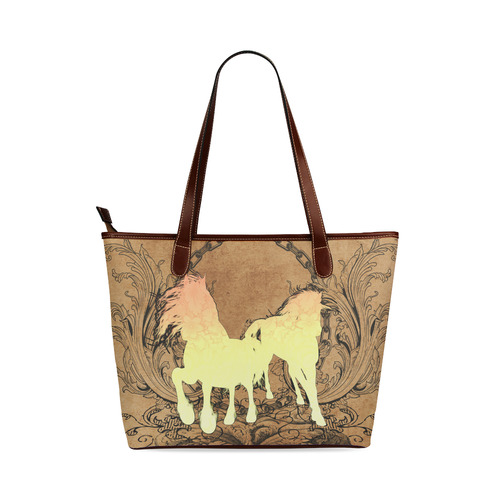 Beautiful horse silhouette in yellow colors Shoulder Tote Bag (Model 1646)