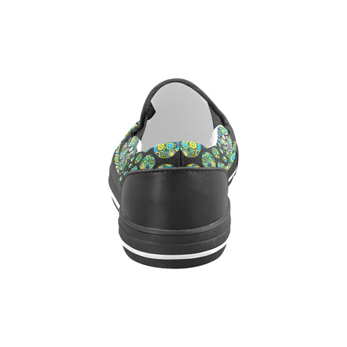 Flower Power CIRCLE Dots in Dots cyan yellow black Men's Slip-on Canvas Shoes (Model 019)