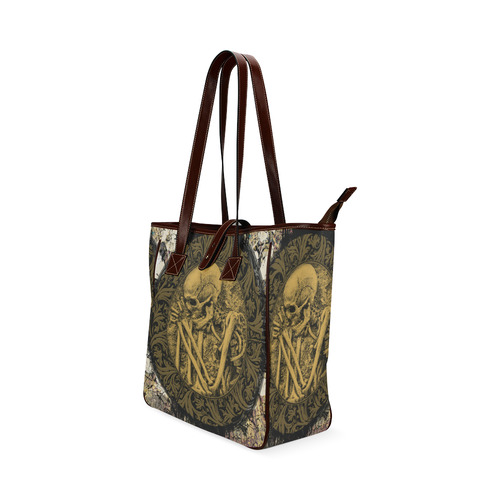 The skeleton in a round button with flowers Classic Tote Bag (Model 1644)