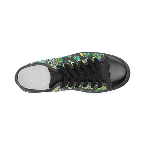 Flower Power CIRCLE Dots in Dots cyan yellow black Men's Classic Canvas Shoes (Model 018)