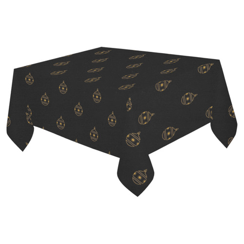 HOLIDAYS +: Golden Christmas Ornaments on Black Cotton Linen Tablecloth 52"x 70"