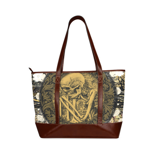 The skeleton in a round button with flowers Tote Handbag (Model 1642)