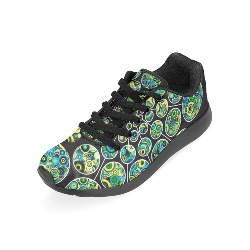 Flower Power CIRCLE Dots in Dots cyan yellow black Women’s Running Shoes (Model 020)