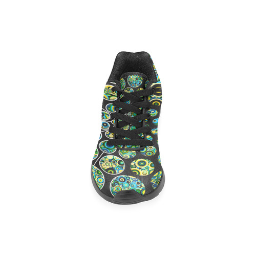 Flower Power CIRCLE Dots in Dots cyan yellow black Women’s Running Shoes (Model 020)