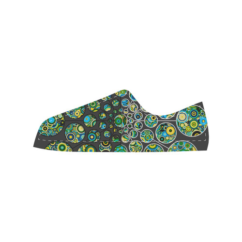 Flower Power CIRCLE Dots in Dots cyan yellow black Men's Classic Canvas Shoes (Model 018)