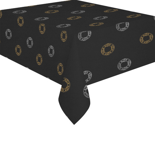 Christmas: Gold & Silver Wreaths on Black Cotton Linen Tablecloth 52"x 70"