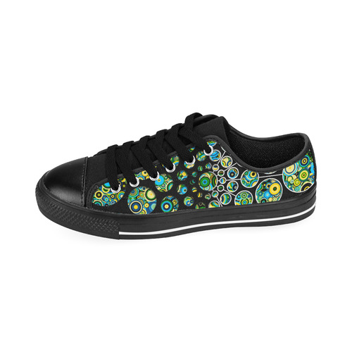 Flower Power CIRCLE Dots in Dots cyan yellow black Men's Classic Canvas Shoes/Large Size (Model 018)