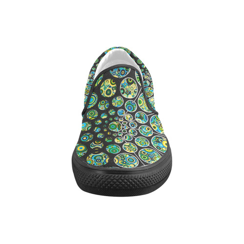 Flower Power CIRCLE Dots in Dots cyan yellow black Men's Slip-on Canvas Shoes (Model 019)